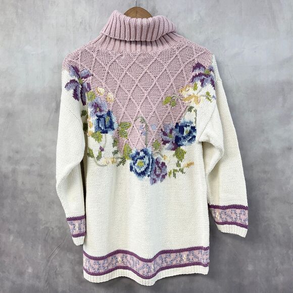 VTG Jennifer Reed Hand Knit Sweater Womens Medium Cottagecore Textured‎ Floral - Picture 3 of 8
